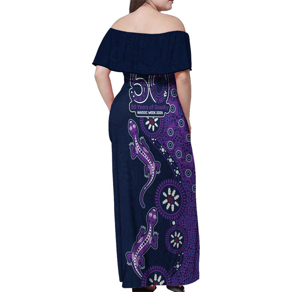 Melbourne Storm NAIDOC Week 2026 Family Matching Off Shoulder Maxi Dress and Hawaiian Shirt Aboriginal Lizard Dot Painting - 50 Years of Deadly