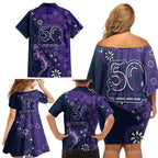 Melbourne Storm NAIDOC Week 2026 Family Matching Off Shoulder Short Dress and Hawaiian Shirt Aboriginal Lizard Dot Painting - 50 Years of Deadly