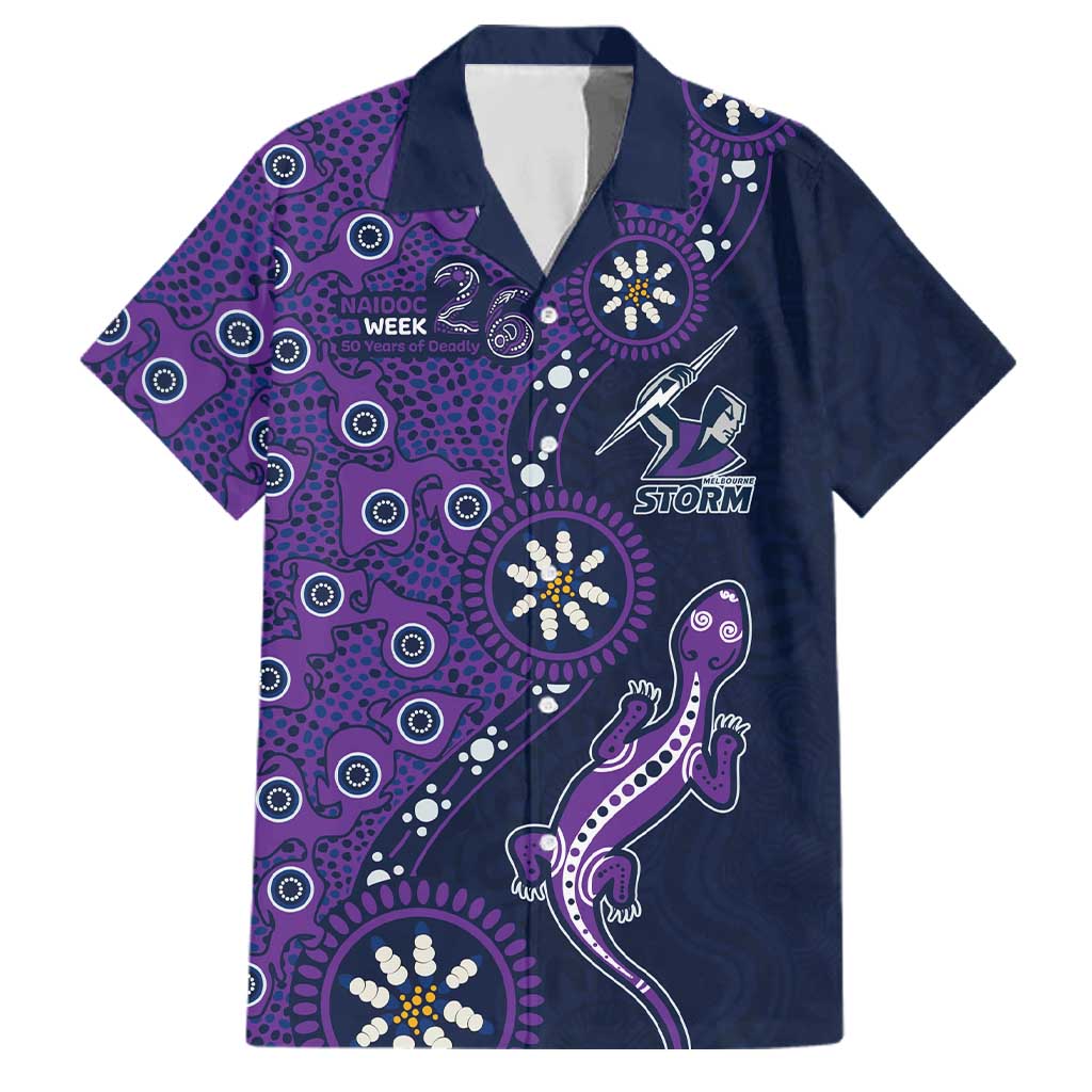 Melbourne Storm NAIDOC Week 2026 Family Matching Off Shoulder Short Dress and Hawaiian Shirt Aboriginal Lizard Dot Painting - 50 Years of Deadly