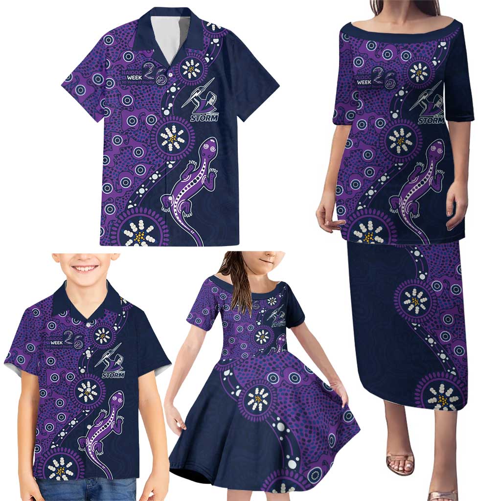 Melbourne Storm NAIDOC Week 2026 Family Matching Puletasi and Hawaiian Shirt Aboriginal Lizard Dot Painting - 50 Years of Deadly