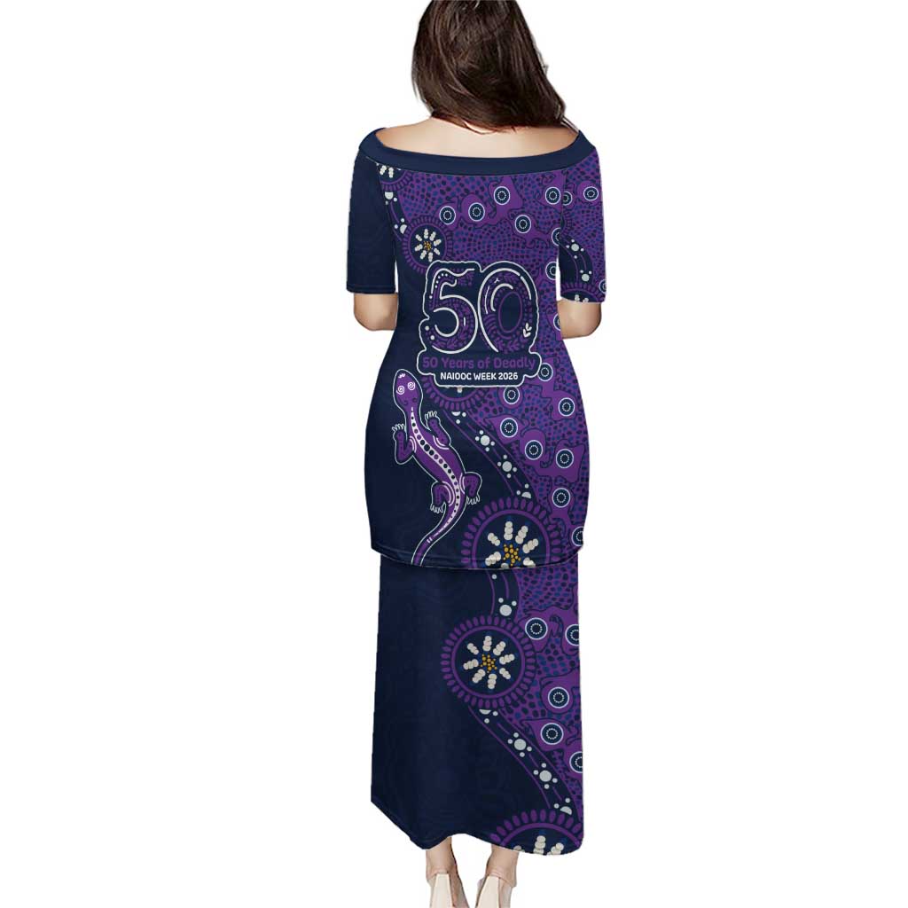 Melbourne Storm NAIDOC Week 2026 Family Matching Puletasi and Hawaiian Shirt Aboriginal Lizard Dot Painting - 50 Years of Deadly