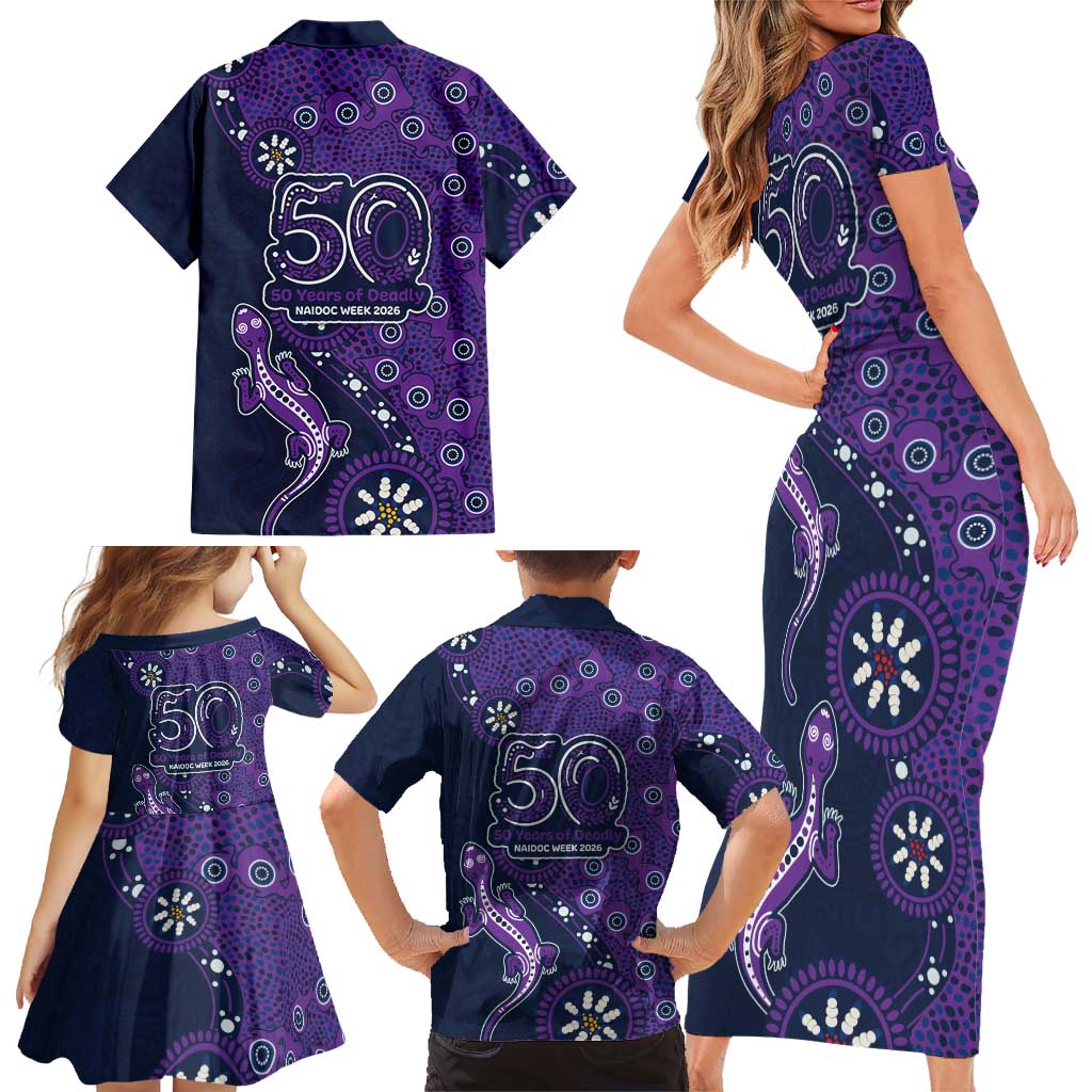 Melbourne Storm NAIDOC Week 2026 Family Matching Short Sleeve Bodycon Dress and Hawaiian Shirt Aboriginal Lizard Dot Painting - 50 Years of Deadly