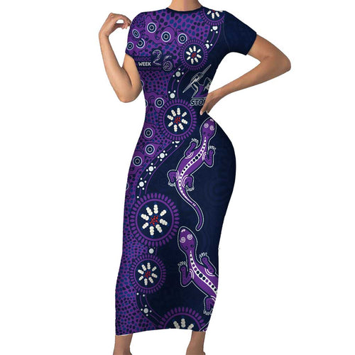 Melbourne Storm NAIDOC Week 2026 Family Matching Short Sleeve Bodycon Dress and Hawaiian Shirt Aboriginal Lizard Dot Painting - 50 Years of Deadly