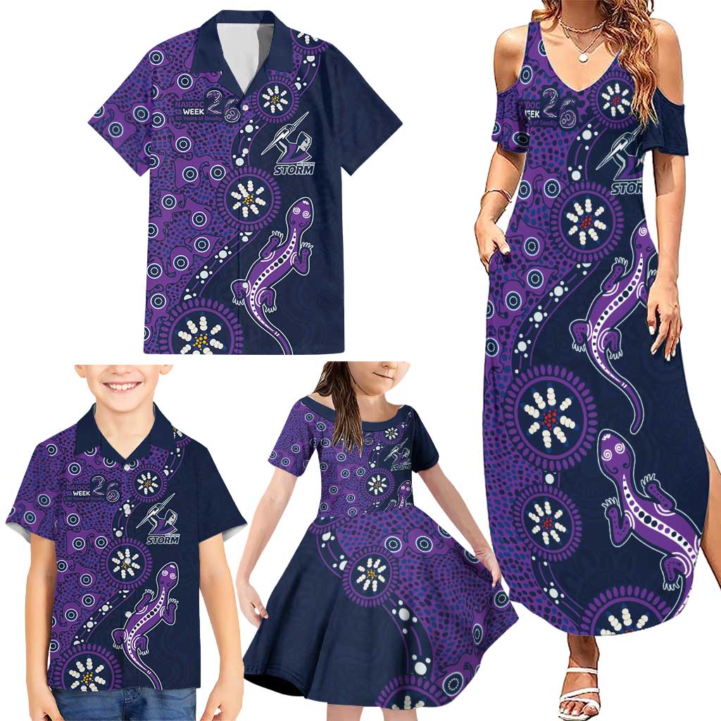 Melbourne Storm NAIDOC Week 2026 Family Matching Summer Maxi Dress and Hawaiian Shirt Aboriginal Lizard Dot Painting - 50 Years of Deadly