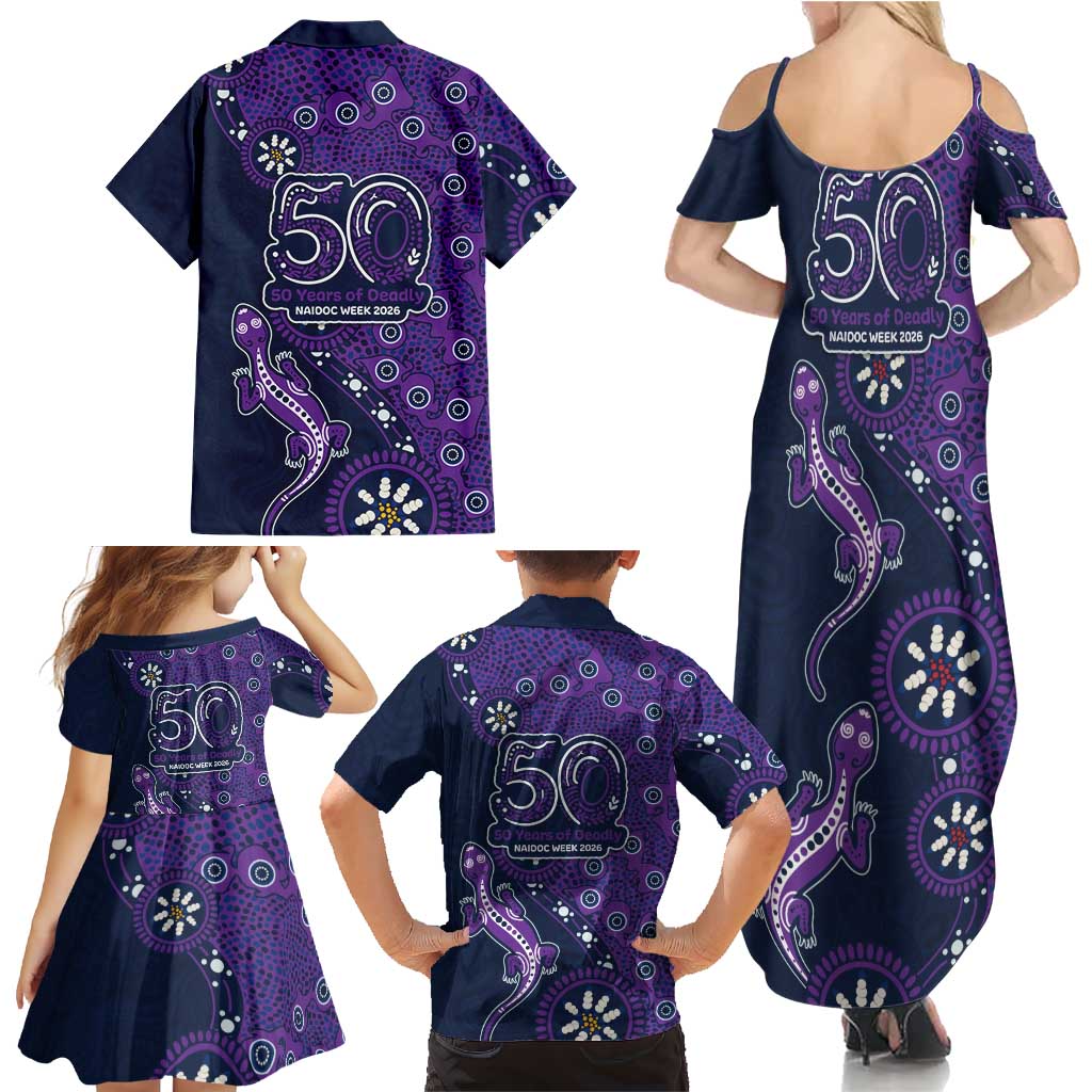 Melbourne Storm NAIDOC Week 2026 Family Matching Summer Maxi Dress and Hawaiian Shirt Aboriginal Lizard Dot Painting - 50 Years of Deadly