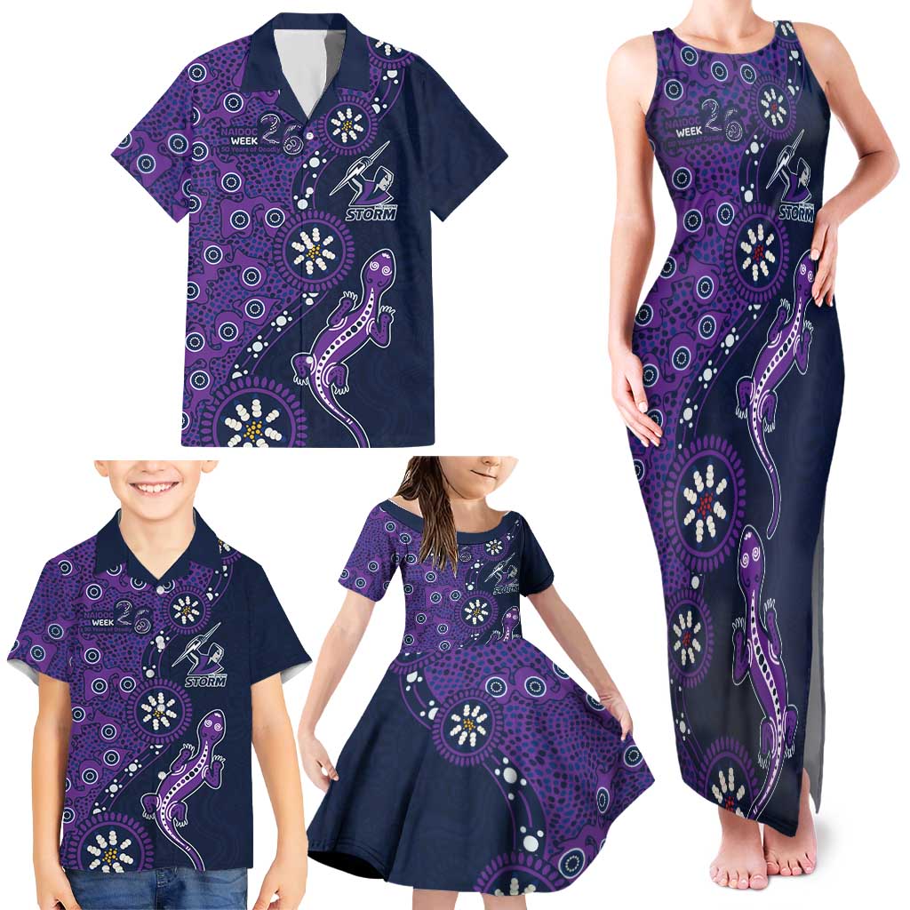 Melbourne Storm NAIDOC Week 2026 Family Matching Tank Maxi Dress and Hawaiian Shirt Aboriginal Lizard Dot Painting - 50 Years of Deadly