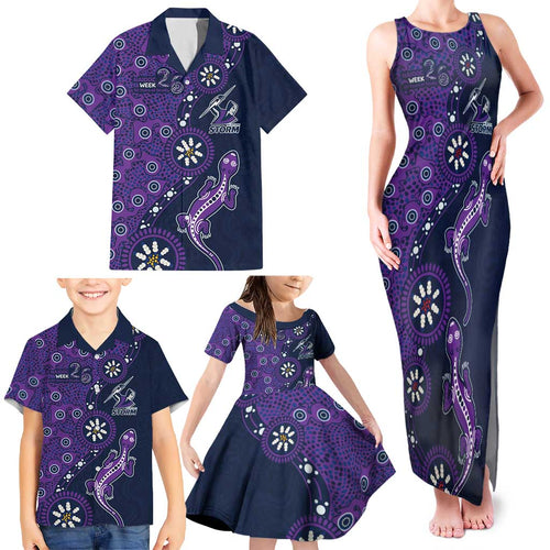 Melbourne Storm NAIDOC Week 2026 Family Matching Tank Maxi Dress and Hawaiian Shirt Aboriginal Lizard Dot Painting - 50 Years of Deadly