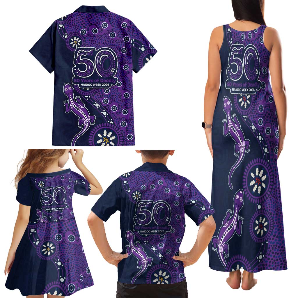 Melbourne Storm NAIDOC Week 2026 Family Matching Tank Maxi Dress and Hawaiian Shirt Aboriginal Lizard Dot Painting - 50 Years of Deadly