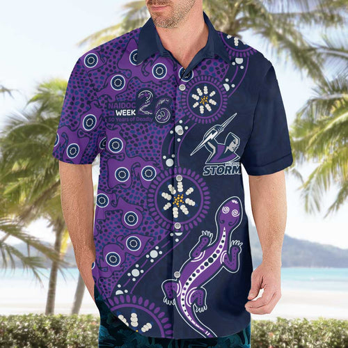 Melbourne Storm NAIDOC Week 2026 Hawaiian Shirt Aboriginal Lizard Dot Painting - 50 Years of Deadly