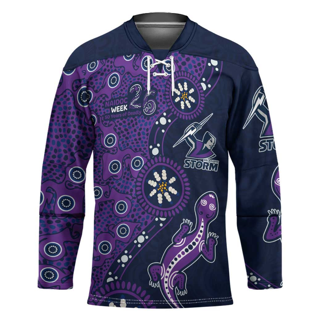 Melbourne Storm NAIDOC Week 2026 Hockey Jersey Aboriginal Lizard Dot Painting - 50 Years of Deadly