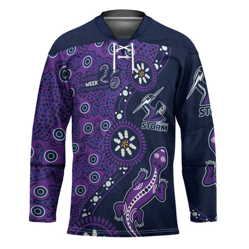 Melbourne Storm NAIDOC Week 2026 Hockey Jersey Aboriginal Lizard Dot Painting - 50 Years of Deadly
