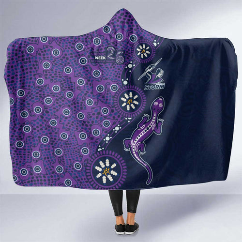 Melbourne Storm NAIDOC Week 2026 Hooded Blanket Aboriginal Lizard Dot Painting - 50 Years of Deadly