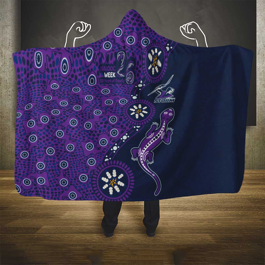 Melbourne Storm NAIDOC Week 2026 Hooded Blanket Aboriginal Lizard Dot Painting - 50 Years of Deadly