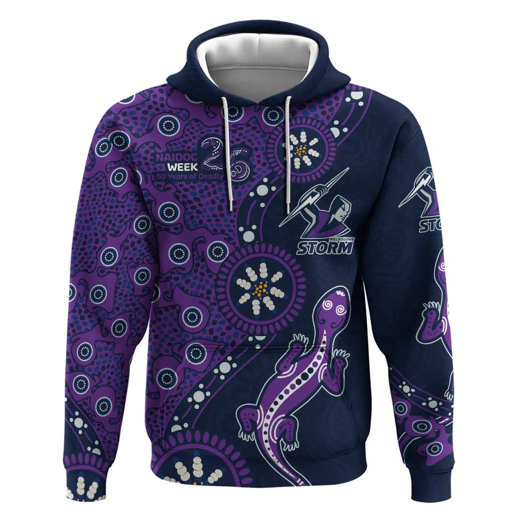 Melbourne Storm NAIDOC Week 2026 Hoodie Aboriginal Lizard Dot Painting - 50 Years of Deadly