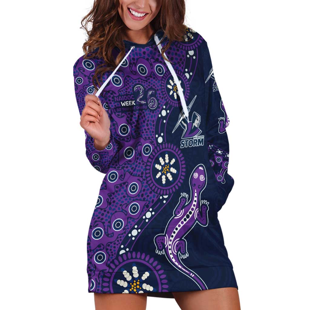 Melbourne Storm NAIDOC Week 2026 Hoodie Dress Aboriginal Lizard Dot Painting - 50 Years of Deadly