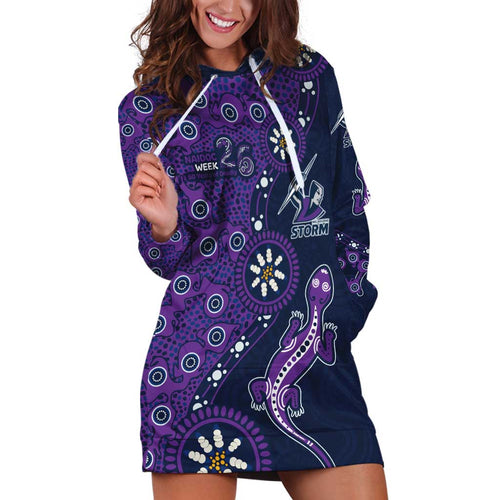 Melbourne Storm NAIDOC Week 2026 Hoodie Dress Aboriginal Lizard Dot Painting - 50 Years of Deadly