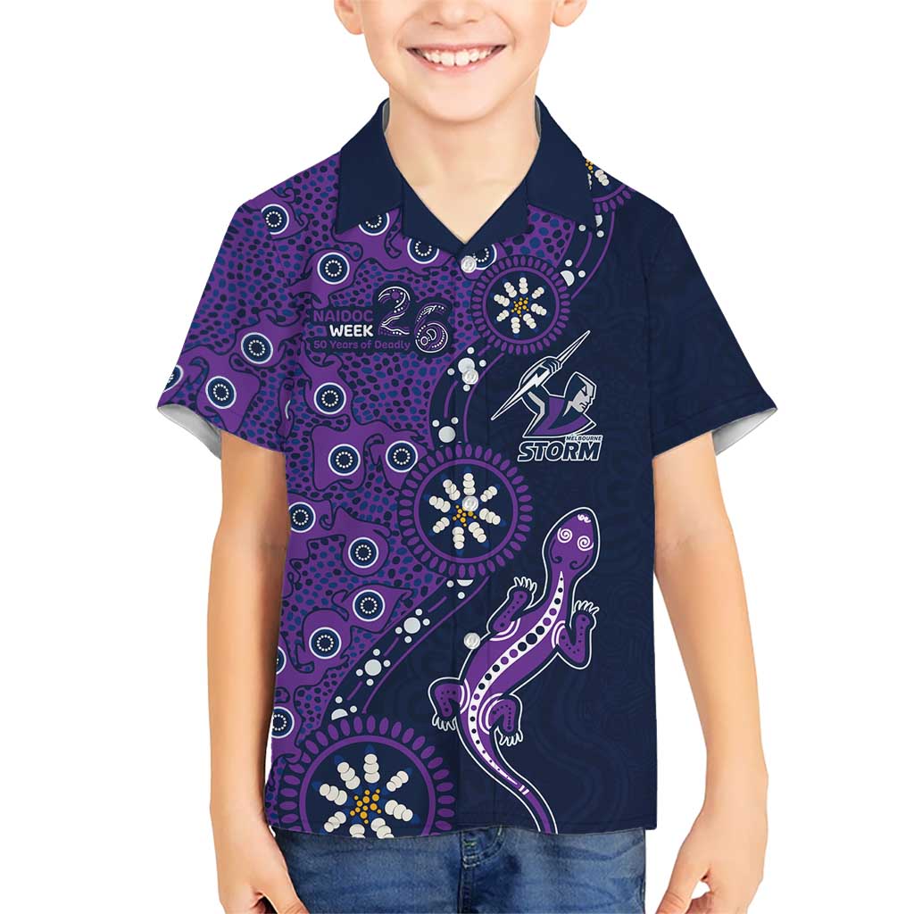 Melbourne Storm NAIDOC Week 2026 Kid Hawaiian Shirt Aboriginal Lizard Dot Painting - 50 Years of Deadly