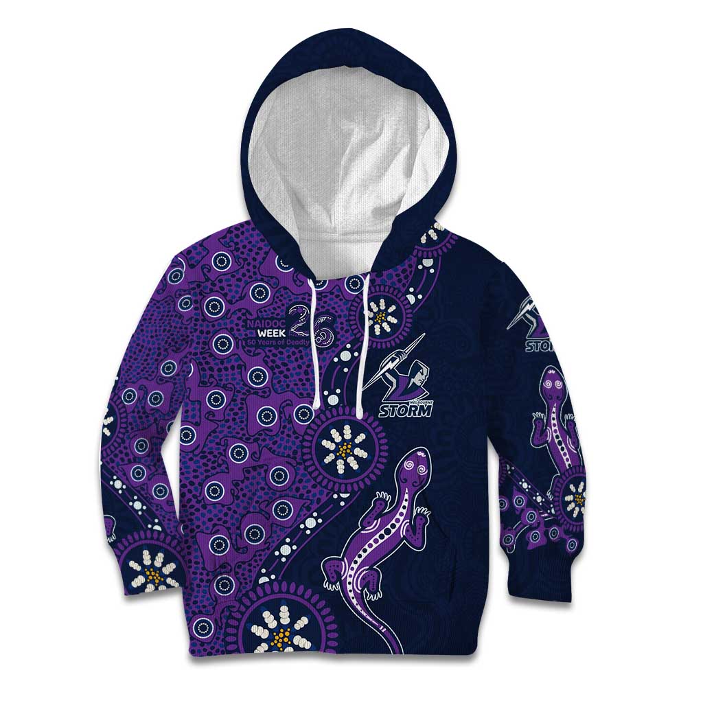 Melbourne Storm NAIDOC Week 2026 Kid Hoodie Aboriginal Lizard Dot Painting - 50 Years of Deadly