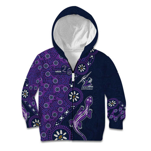 Melbourne Storm NAIDOC Week 2026 Kid Hoodie Aboriginal Lizard Dot Painting - 50 Years of Deadly