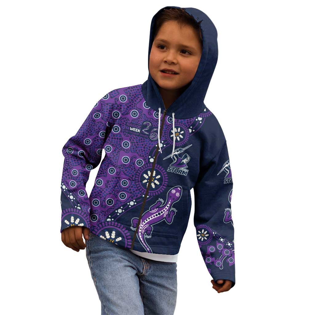 Melbourne Storm NAIDOC Week 2026 Kid Hoodie Aboriginal Lizard Dot Painting - 50 Years of Deadly