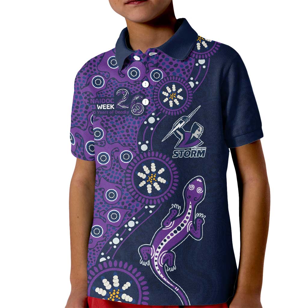 Melbourne Storm NAIDOC Week 2026 Kid Polo Shirt Aboriginal Lizard Dot Painting - 50 Years of Deadly