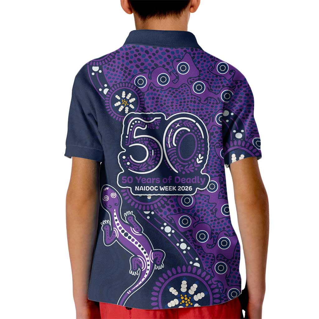 Melbourne Storm NAIDOC Week 2026 Kid Polo Shirt Aboriginal Lizard Dot Painting - 50 Years of Deadly
