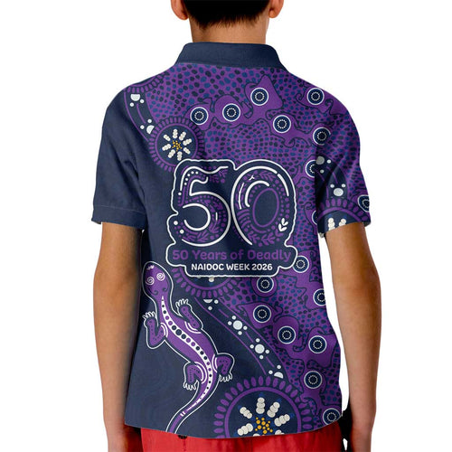 Melbourne Storm NAIDOC Week 2026 Kid Polo Shirt Aboriginal Lizard Dot Painting - 50 Years of Deadly
