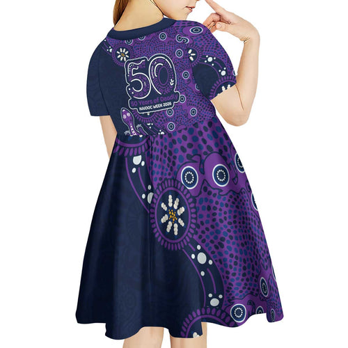 Melbourne Storm NAIDOC Week 2026 Kid Short Sleeve Dress Aboriginal Lizard Dot Painting - 50 Years of Deadly