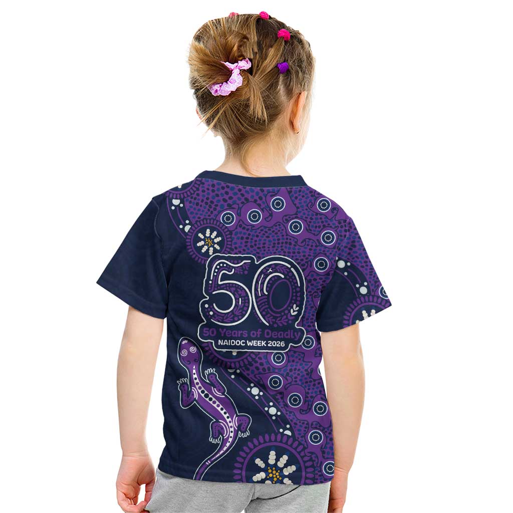 Melbourne Storm NAIDOC Week 2026 Kid T Shirt Aboriginal Lizard Dot Painting - 50 Years of Deadly