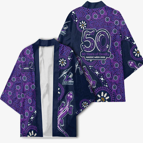 Melbourne Storm NAIDOC Week 2026 Kimono Aboriginal Lizard Dot Painting - 50 Years of Deadly