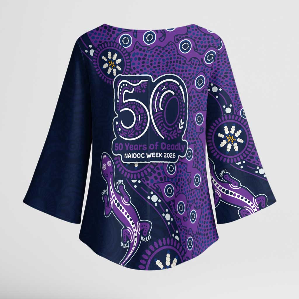 Melbourne Storm NAIDOC Week 2026 Kimono Sleeve Blouse Aboriginal Lizard Dot Painting - 50 Years of Deadly