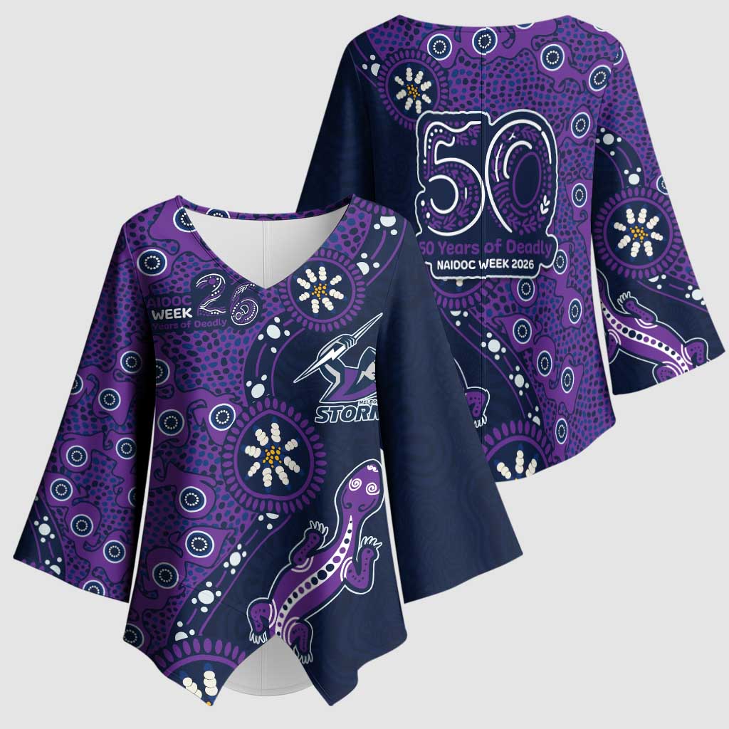 Melbourne Storm NAIDOC Week 2026 Kimono Sleeve Blouse Aboriginal Lizard Dot Painting - 50 Years of Deadly