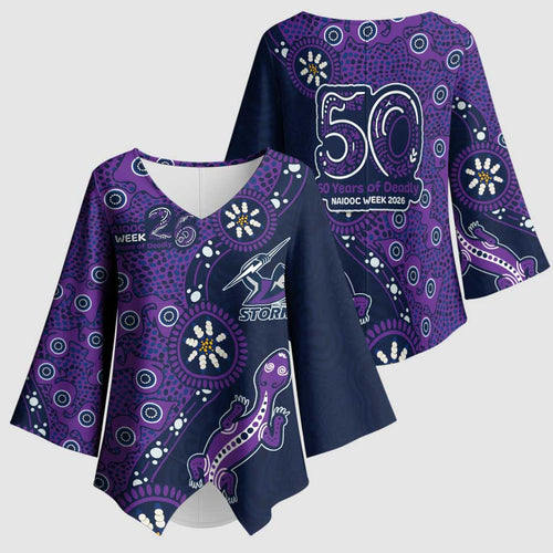 Melbourne Storm NAIDOC Week 2026 Kimono Sleeve Blouse Aboriginal Lizard Dot Painting - 50 Years of Deadly