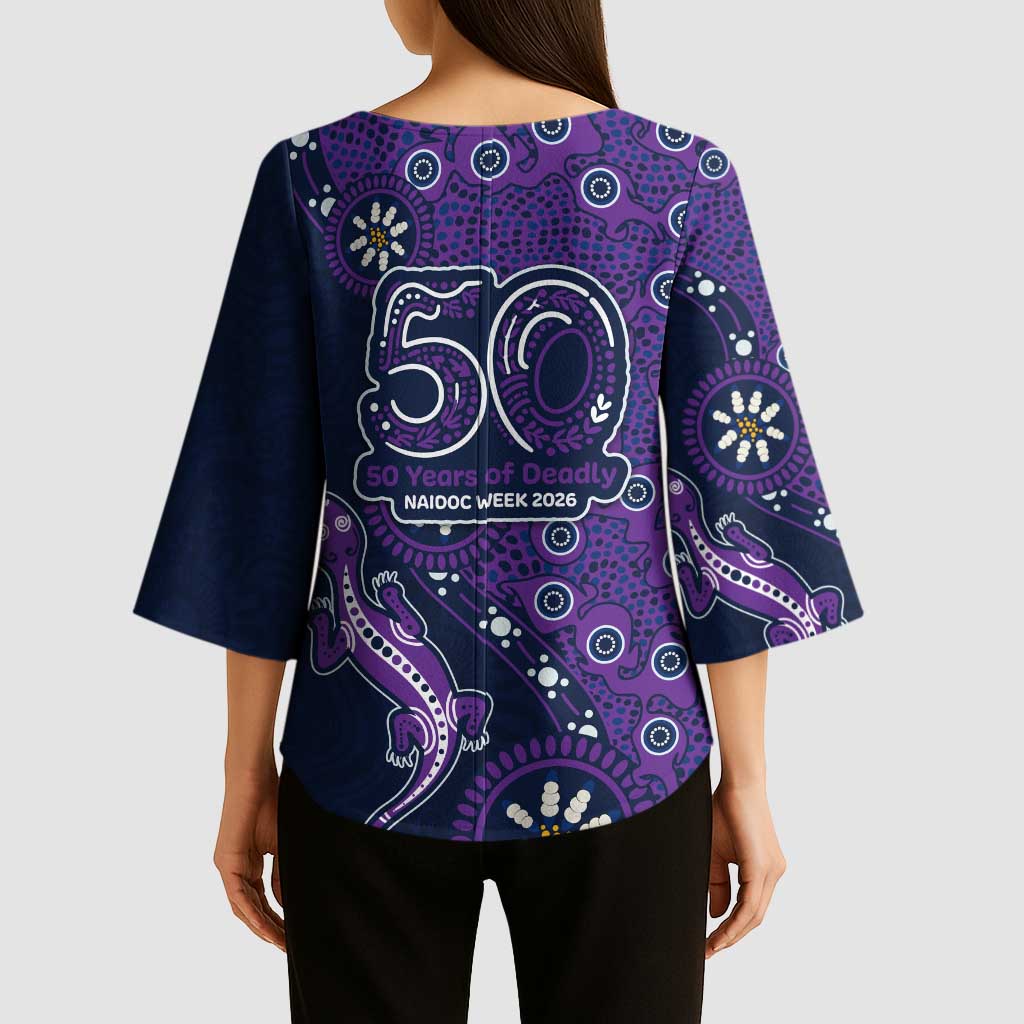 Melbourne Storm NAIDOC Week 2026 Kimono Sleeve Blouse Aboriginal Lizard Dot Painting - 50 Years of Deadly