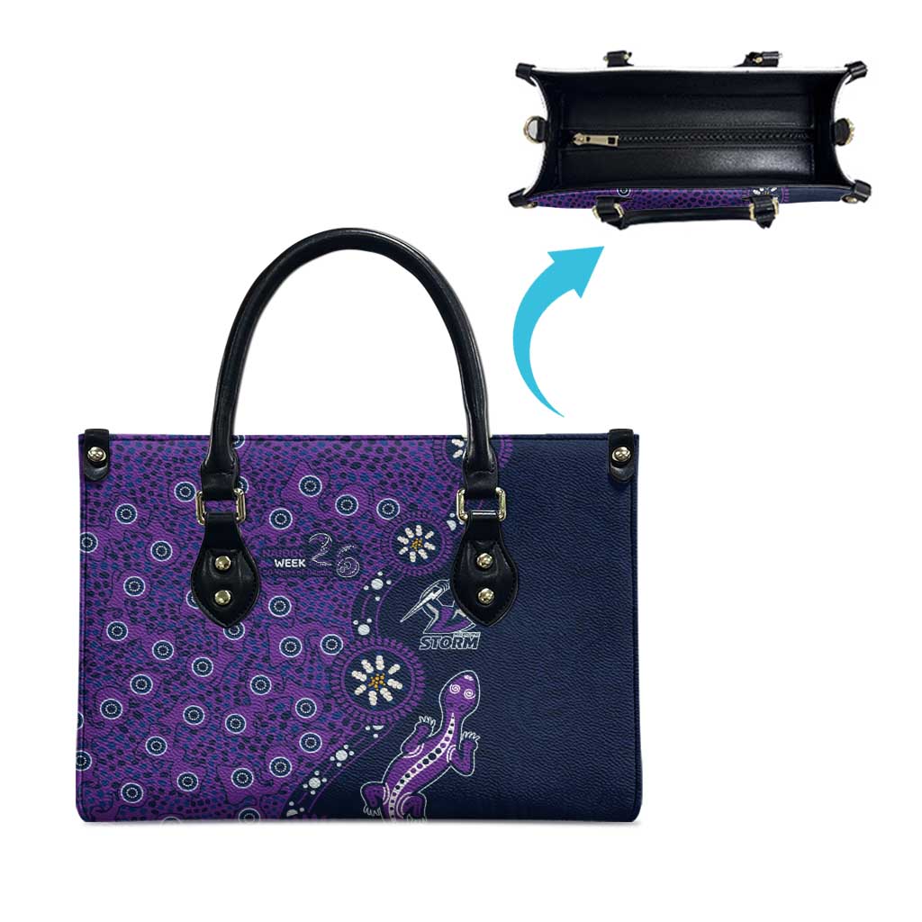Melbourne Storm NAIDOC Week 2026 Leather Bag Aboriginal Lizard Dot Painting - 50 Years of Deadly