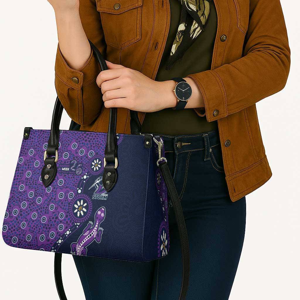 Melbourne Storm NAIDOC Week 2026 Leather Bag Aboriginal Lizard Dot Painting - 50 Years of Deadly