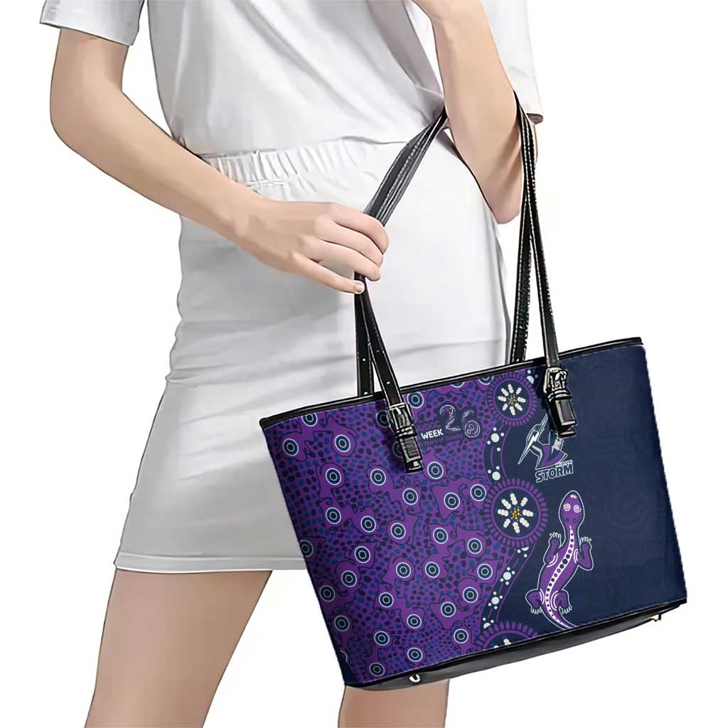 Melbourne Storm NAIDOC Week 2026 Leather Tote Bag Aboriginal Lizard Dot Painting - 50 Years of Deadly