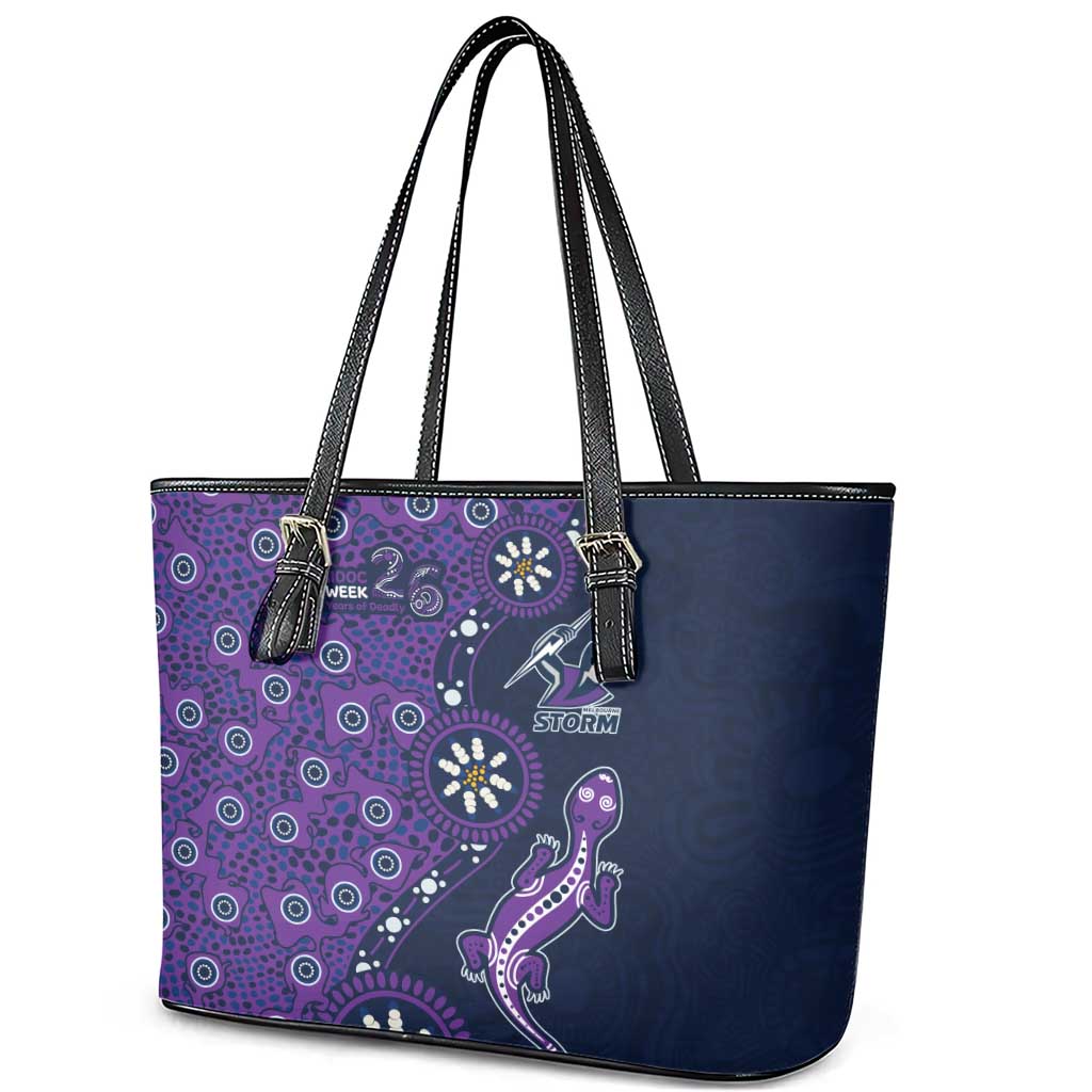 Melbourne Storm NAIDOC Week 2026 Leather Tote Bag Aboriginal Lizard Dot Painting - 50 Years of Deadly