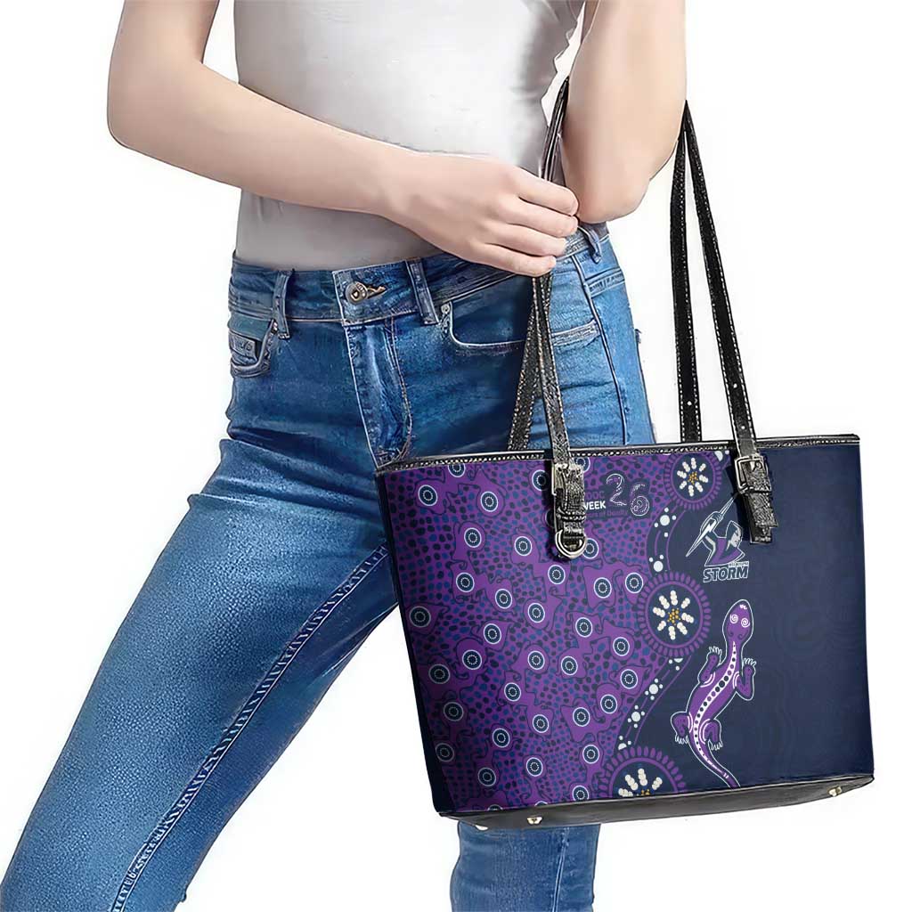 Melbourne Storm NAIDOC Week 2026 Leather Tote Bag Aboriginal Lizard Dot Painting - 50 Years of Deadly