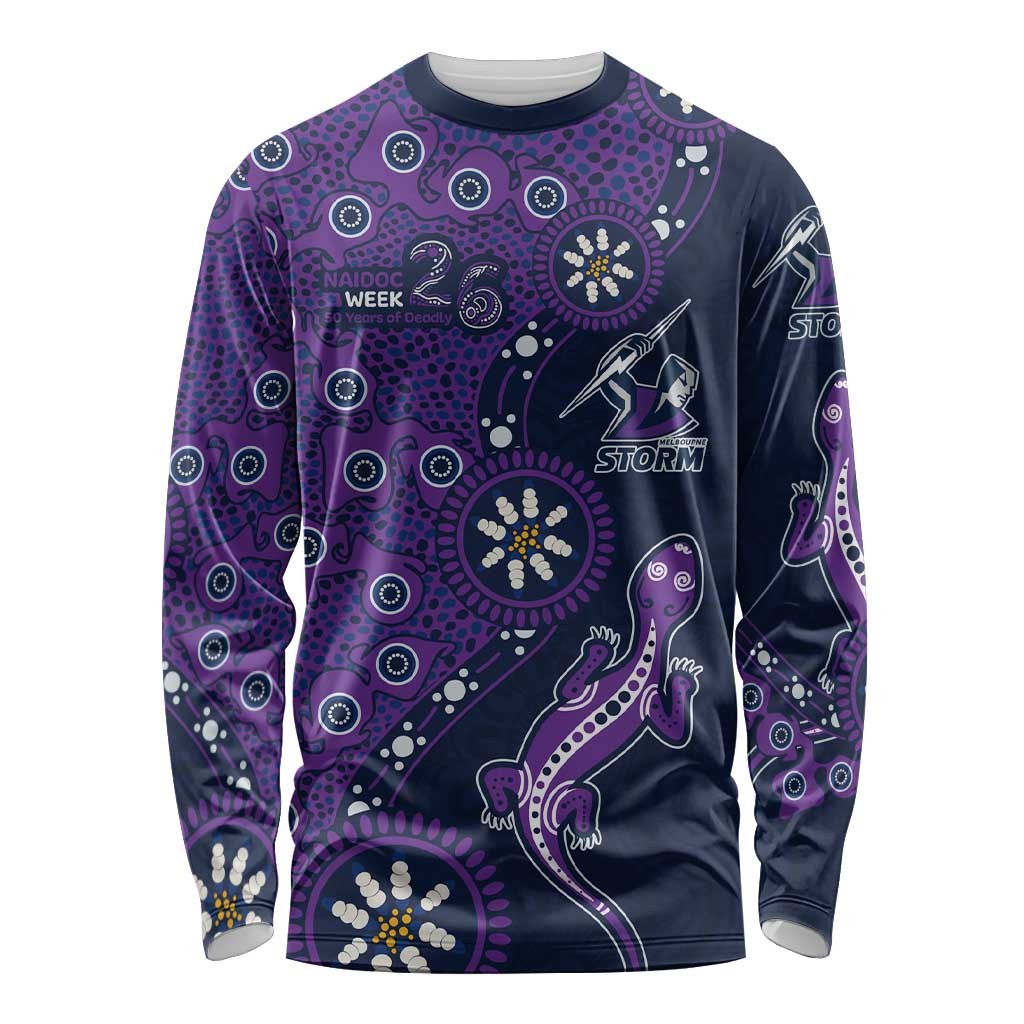 Melbourne Storm NAIDOC Week 2026 Long Sleeve Shirt Aboriginal Lizard Dot Painting - 50 Years of Deadly