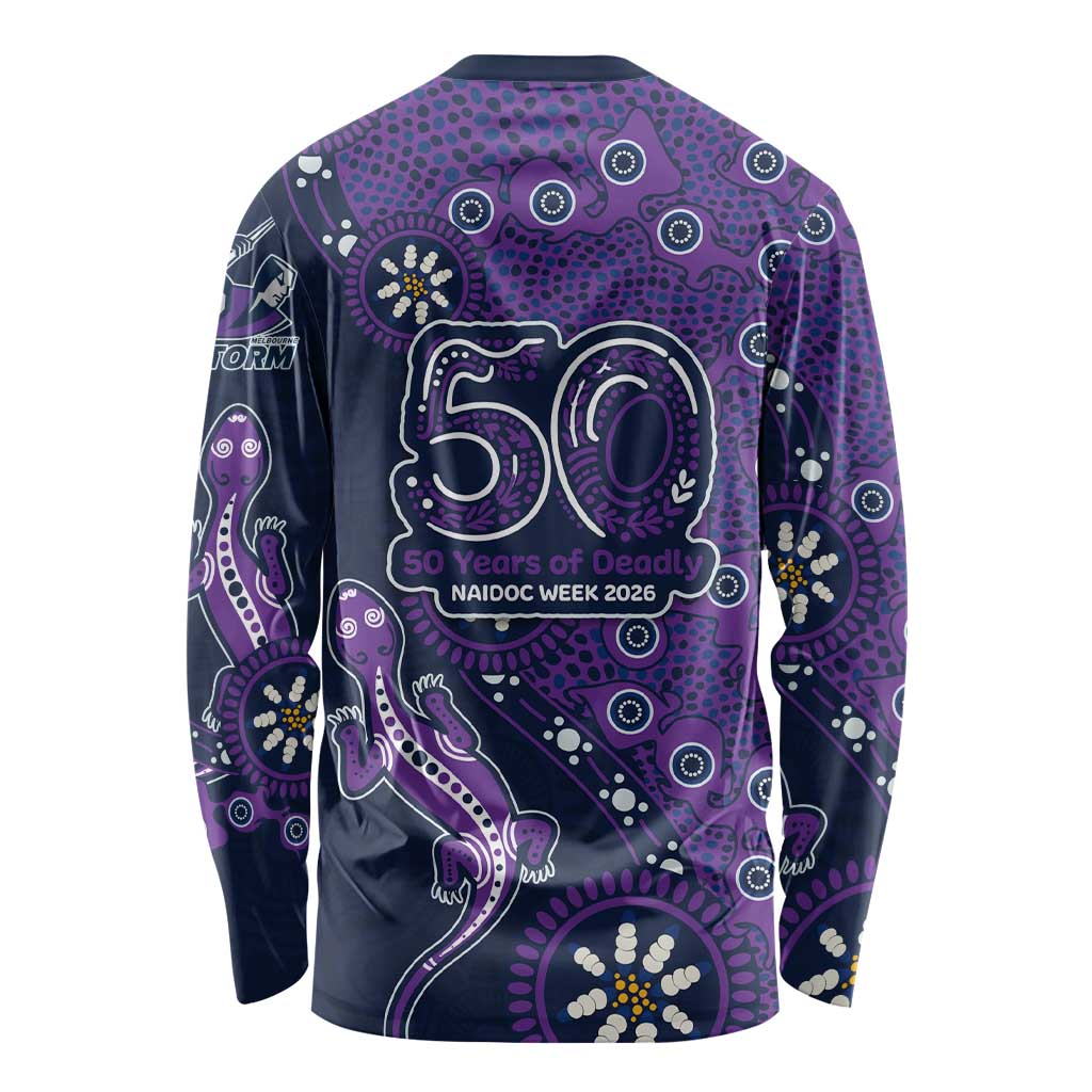 Melbourne Storm NAIDOC Week 2026 Long Sleeve Shirt Aboriginal Lizard Dot Painting - 50 Years of Deadly