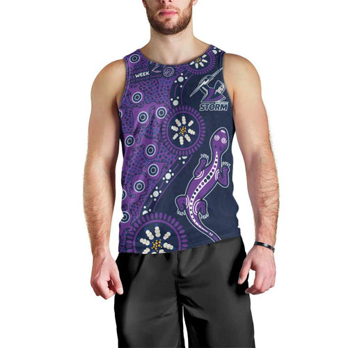 Melbourne Storm NAIDOC Week 2026 Men Tank Top Aboriginal Lizard Dot Painting - 50 Years of Deadly