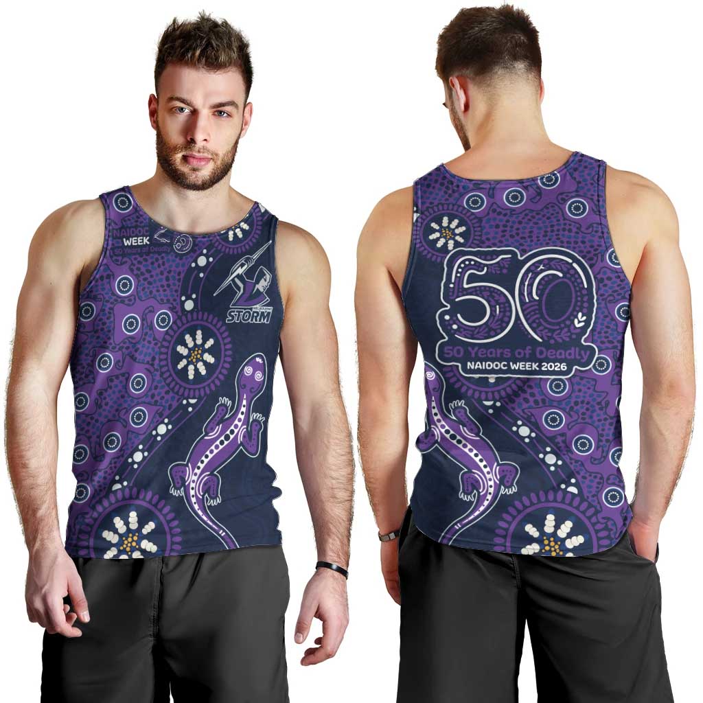 Melbourne Storm NAIDOC Week 2026 Men Tank Top Aboriginal Lizard Dot Painting - 50 Years of Deadly