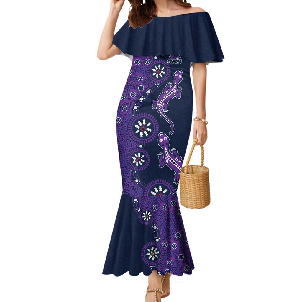 Melbourne Storm NAIDOC Week 2026 Mermaid Dress Aboriginal Lizard Dot Painting - 50 Years of Deadly