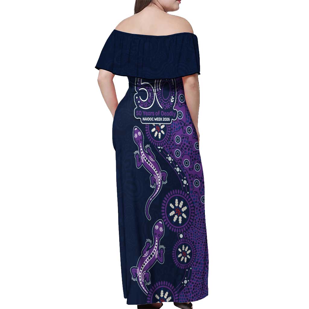 Melbourne Storm NAIDOC Week 2026 Off Shoulder Maxi Dress Aboriginal Lizard Dot Painting - 50 Years of Deadly