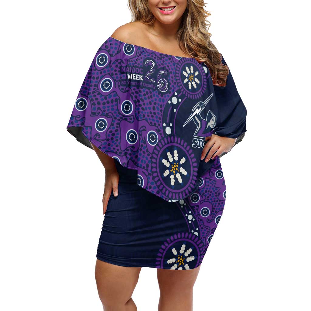 Melbourne Storm NAIDOC Week 2026 Off Shoulder Short Dress Aboriginal Lizard Dot Painting - 50 Years of Deadly