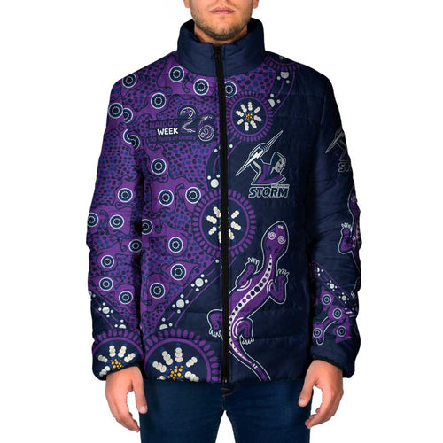Melbourne Storm NAIDOC Week 2026 Padded Jacket Aboriginal Lizard Dot Painting - 50 Years of Deadly
