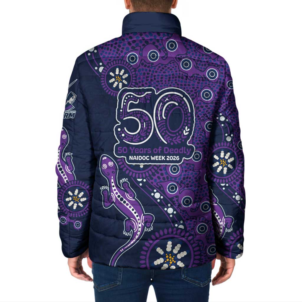 Melbourne Storm NAIDOC Week 2026 Padded Jacket Aboriginal Lizard Dot Painting - 50 Years of Deadly
