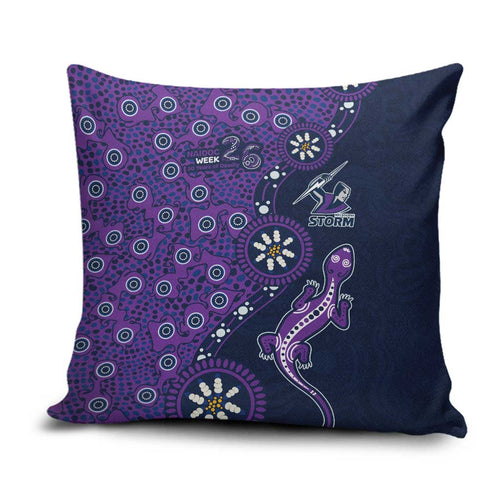 Melbourne Storm NAIDOC Week 2026 Pillow Cover Aboriginal Lizard Dot Painting - 50 Years of Deadly