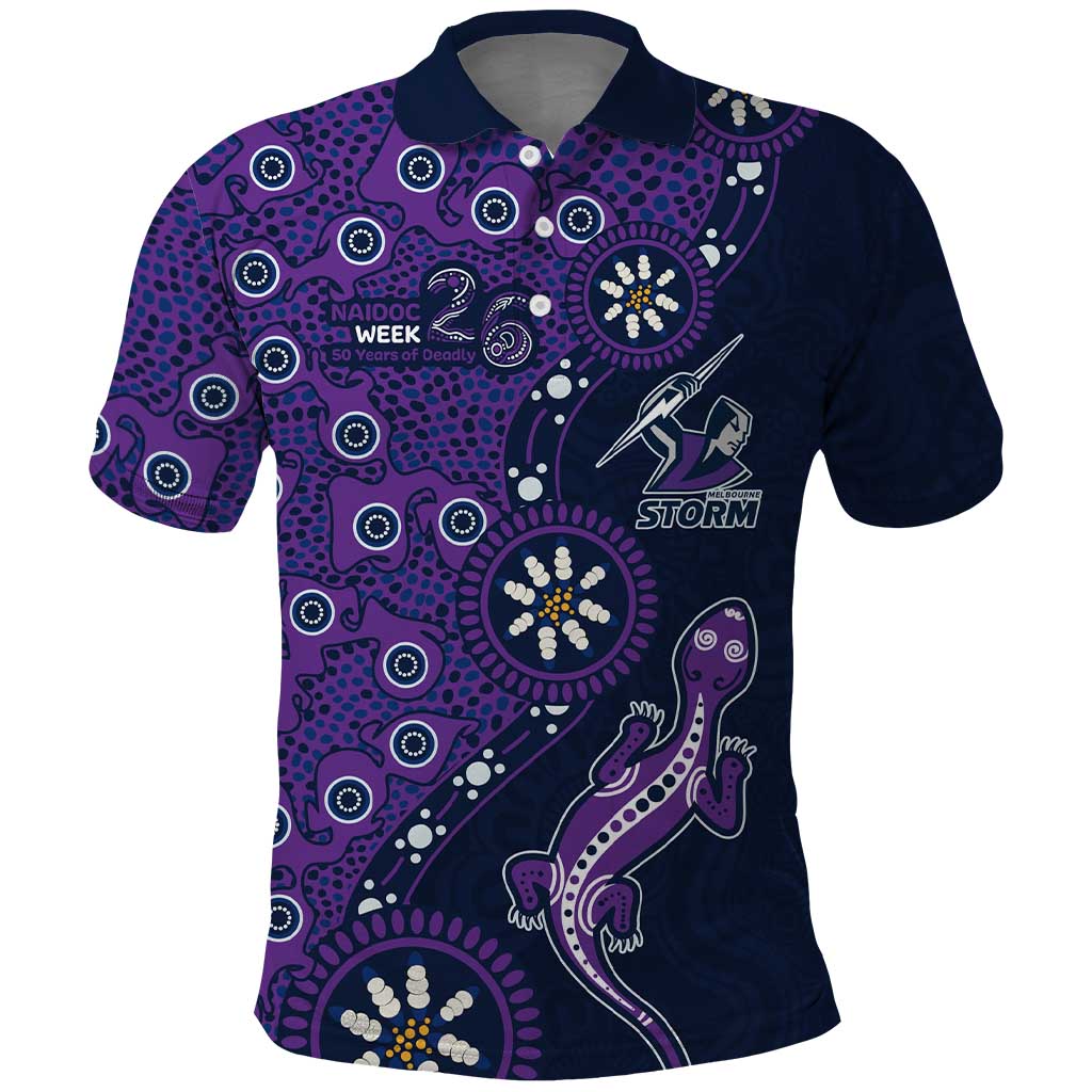 Melbourne Storm NAIDOC Week 2026 Polo Shirt Aboriginal Lizard Dot Painting - 50 Years of Deadly